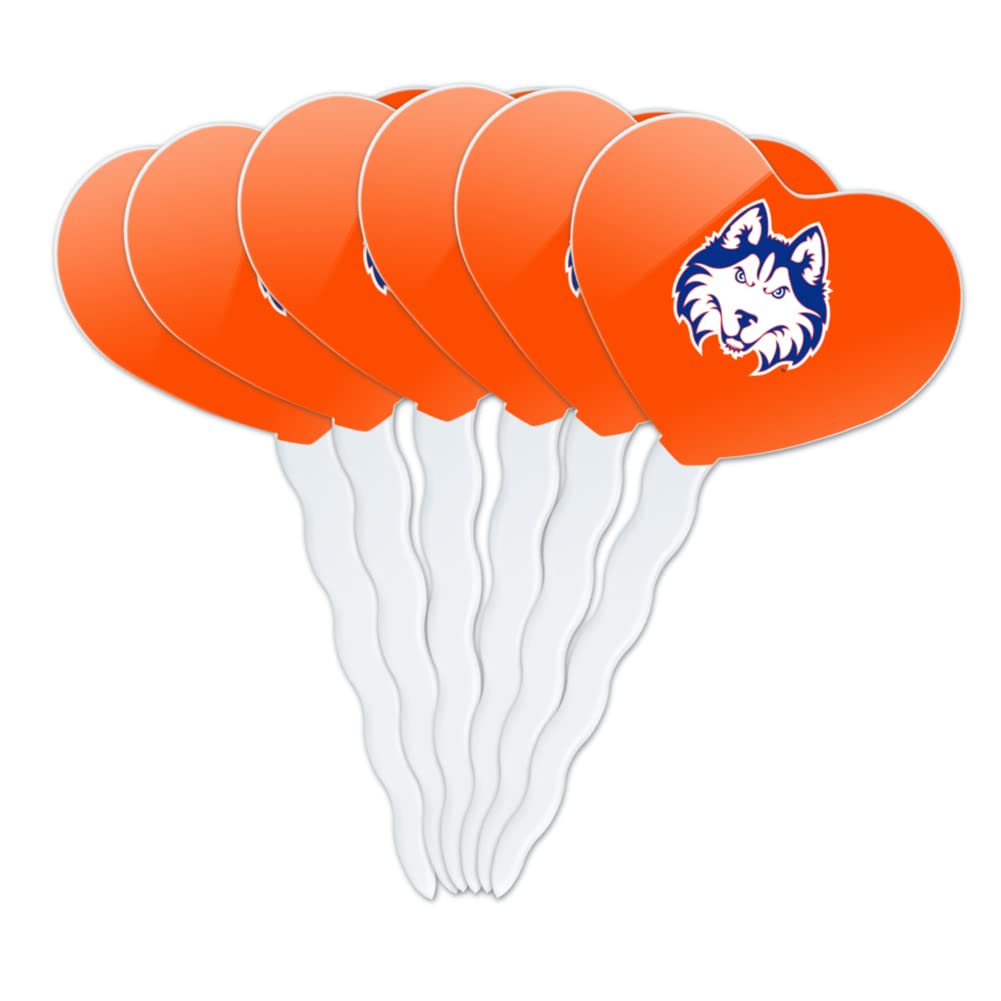 GRAPHICS & MORE Cupcake Picks Set of 6, Acrylic, Houston Baptist University Design, Heart Love Toppers, Model CUPT.HRT.ACR.6PK.CLCHBU500B