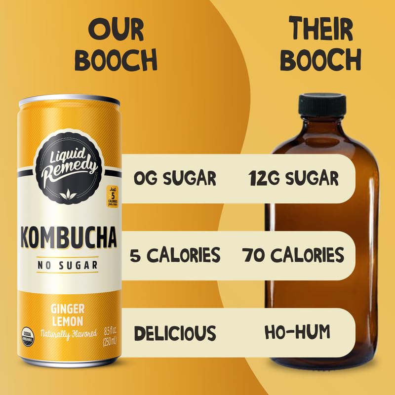 Liquid Remedy Kombucha Sugar Free Organic Drink  Low Calorie  Probiotic Like Tea for Gut Health - Fan Favorites Variety Pack - 8.5 Fl Oz Can  24-Pack