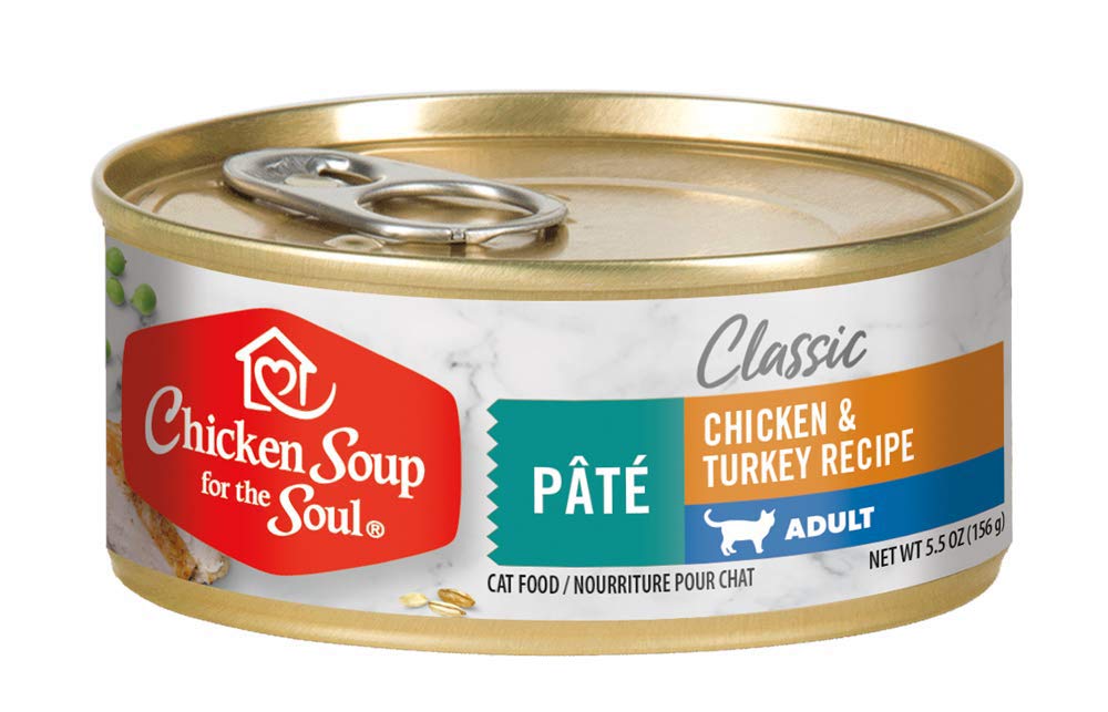 Chicken Soup For The Soul All Natural Enhanced Mature-Themed Wet Cat Food, Real Meat First Ingredient, No By-Products, Artificial Colors, Flavors Or Preservatives, Chicken & Turkey Pate, 5.5Oz (Pack Of 24)