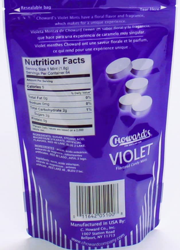 Choward'S Violet Mints Candy In Resealable Bag - 4 Oz - 64 Individually Wrapped Candy Mints