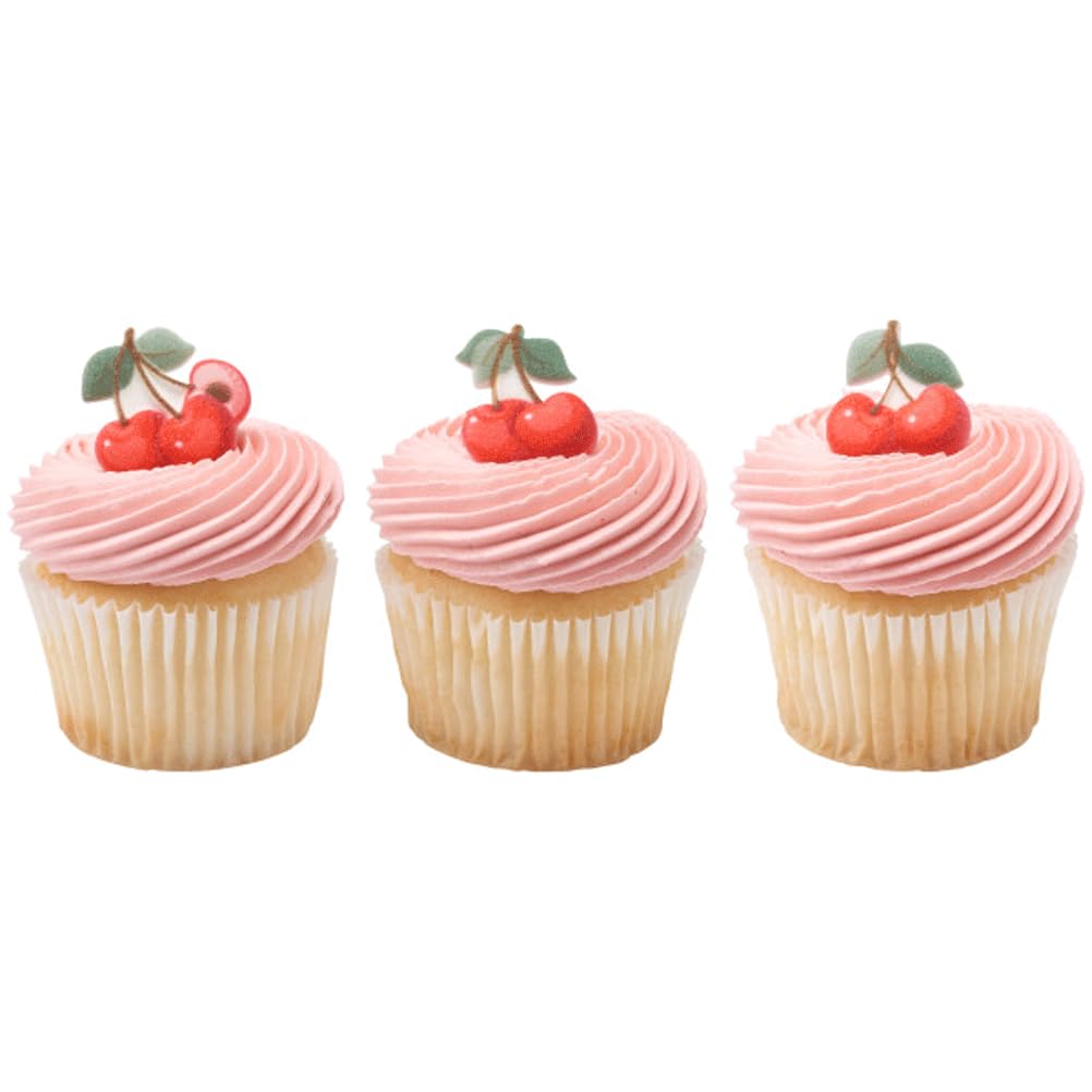 Fruit Shaped Sugar Decorations Cookie Cupcake Cake Edible Toppers 12 Pc (Cherries)