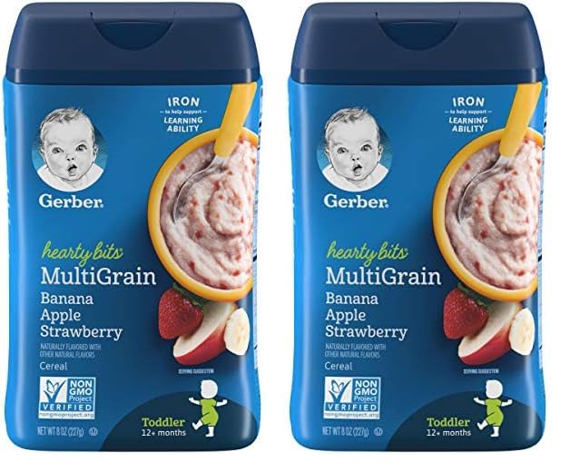 Gerber Baby Cereal Hearty Bits Multigrain Cereal Banana Apple Strawberry, 8 Ounce (Pack Of 2)