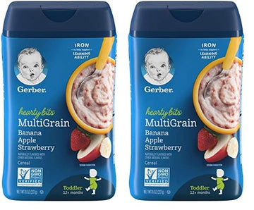 Gerber Baby Cereal Hearty Bits Multigrain Cereal Banana Apple Strawberry, 8 Ounce (Pack Of 2)