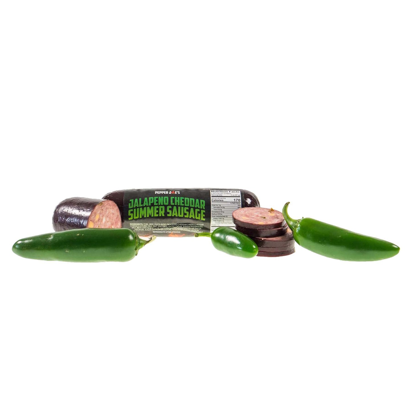 Pepper Joes Jalapeno Cheddar Summer Sausage - Slow Smoked, Spicy, 12 Ounces