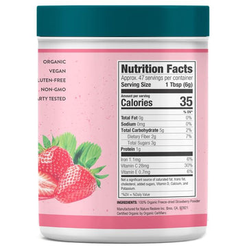 Nature Restore USDA Certified Organic Freeze Dried Strawberry Powder, 10 Ounces, Non GMO, Gluten Free, Vegan