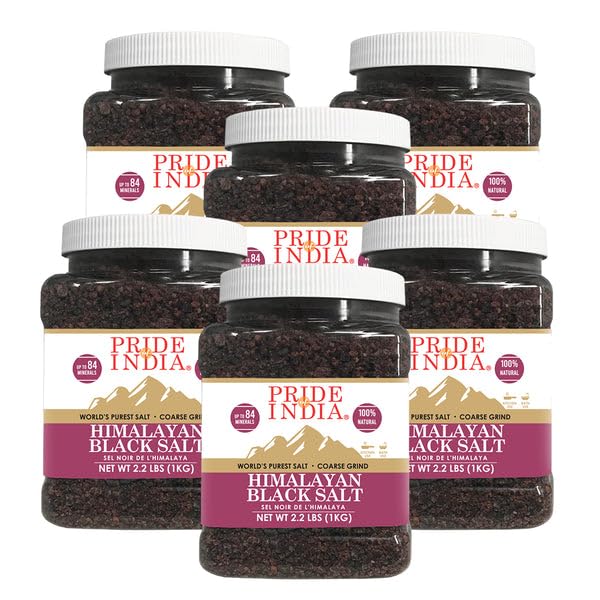 Pride Of India Himalayan Black Rock Salt, Coarse Grind, 2.2 Pound (Pack of 6), 84+ Minerals, Ideal for Cooking and Bath Use