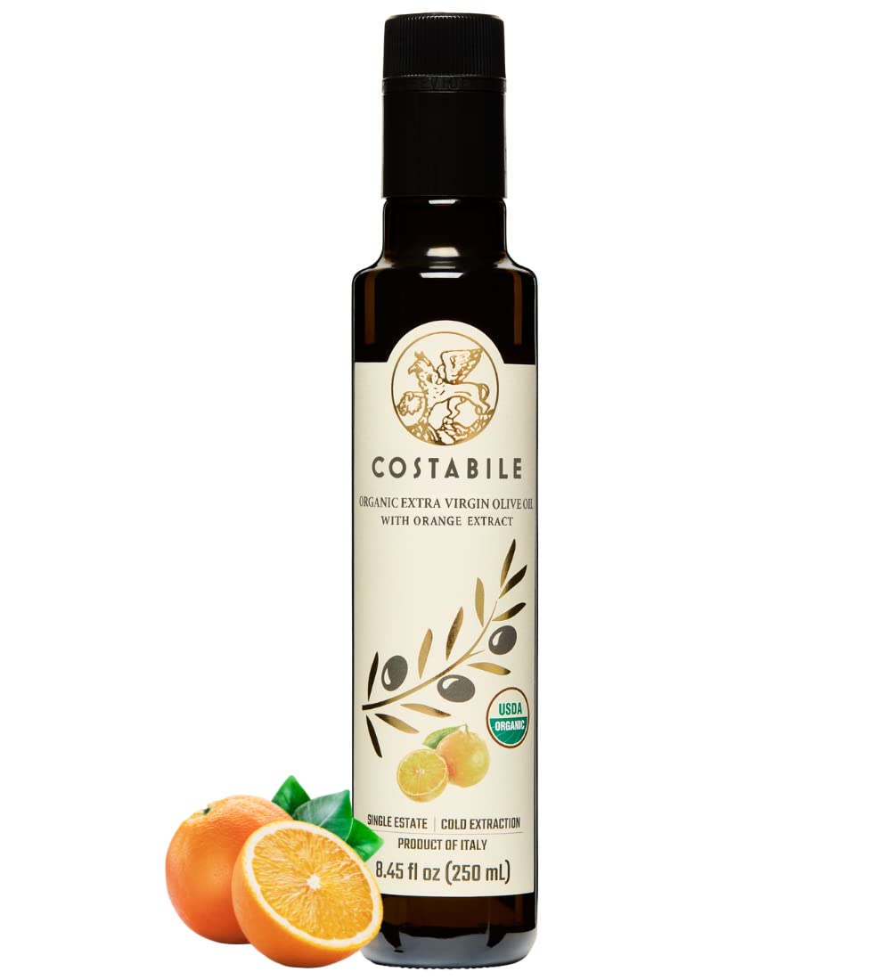 Costabile Orange Infused Olive Oil, Extra Virgin Organic from Italy. Polyphenol rich olive oil flavored with natural Italian ora
