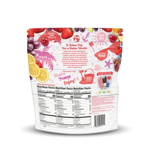 Jonnypops Organic Freezer Pops Variety Pack - Grape, Cherry, Fruit Punch - Top 8 Allergen Free, Vegan & Kosher (24 Count - 1 Pac
