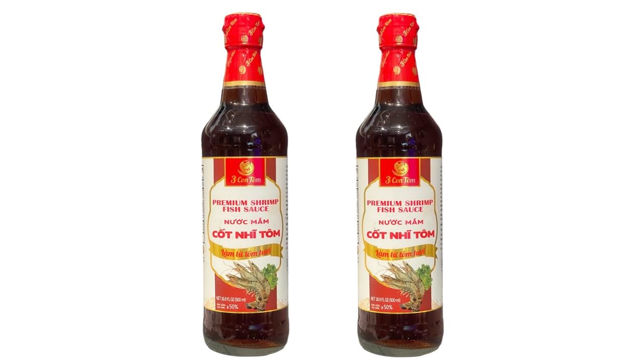 2 Packs - Premium Shrimp Fish Sauce Glass Bottle - Nuoc Mam Cot Nhi Tom Chai Thuy Tinh - 16.9 Oz per Glass Bottle with 2 Bottles