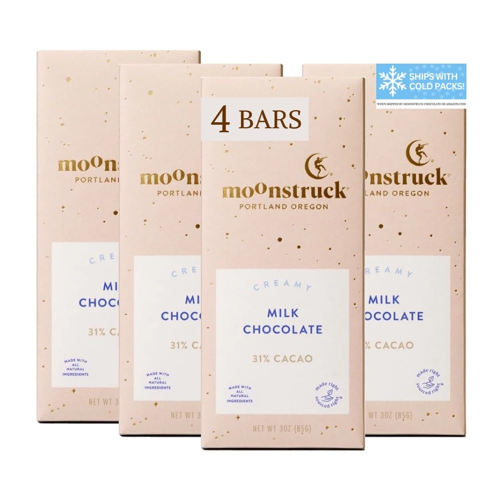 Moonstruck Chocolate Creamy Milk Chocolate Bar, 31% Cacao (Pack of 4)