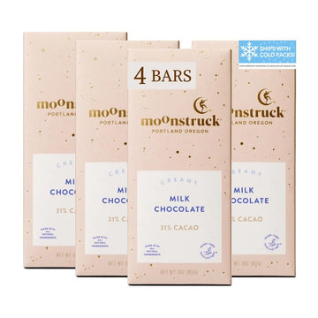 Moonstruck Chocolate Creamy Milk Chocolate Bar, 31% Cacao (Pack of 4)