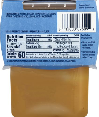 Gerber Baby Food Apple Strawberry Banana, 4 Oz, 2 Ct Tubs