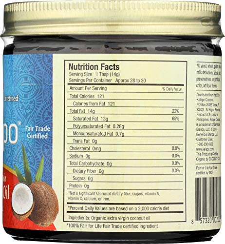 Kelapo Extra Virgin Coconut Oil, 14 Ounce (Pack Of 6)
