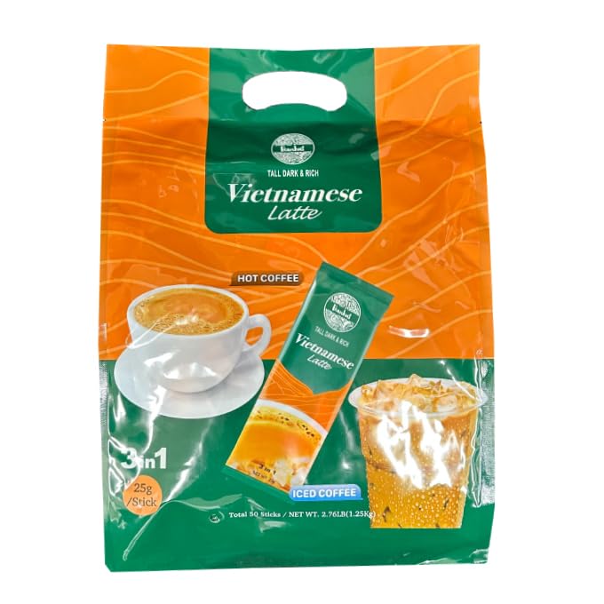 Beanhut's Vietnamese Latte, Instant Coffee Mix, 3 in 1 Coffee Mix, 50 sticks x 25g(2.75 lb)