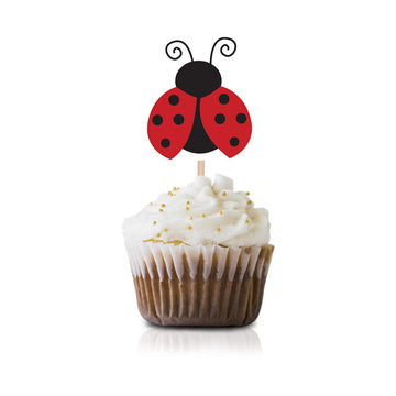Ladybug Cupcake Topper Picks, 24-Pack Boy Girl Red Ladybugs Baby Shower Birthday Party Decorations
