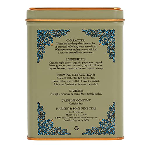 Harney & Sons Ht Organic Ginger Turmeric Tea, 20 Sachets Of Soothing Ginger Turmeric Tea