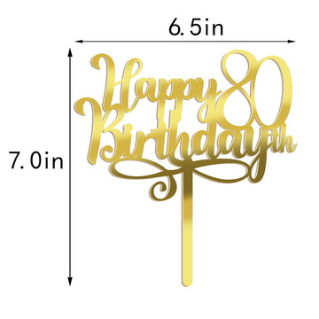 Happy 00Th Birthday Cake Topper, 00 Birthday Party Cake Decorations (Acrylic Gold, 80Th)