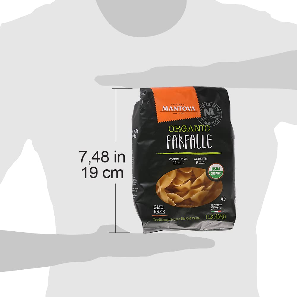 Mantova Organic Italian Farfalle Bowtie Pasta, 1 Lb (Pack Of 4), Made Of Organic Durum Wheat Semolina.