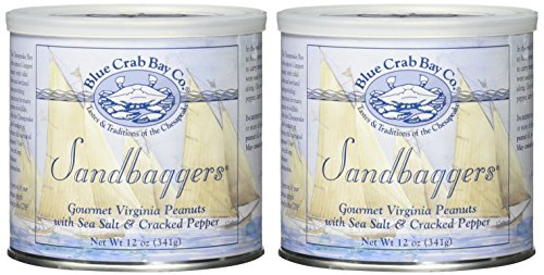 Blue Crab Bay Sandbaggers - Gourmet Virginia Peanuts with Sea Salt & Cracked Pepper, 12 Oz. Tin (Pack of 2)