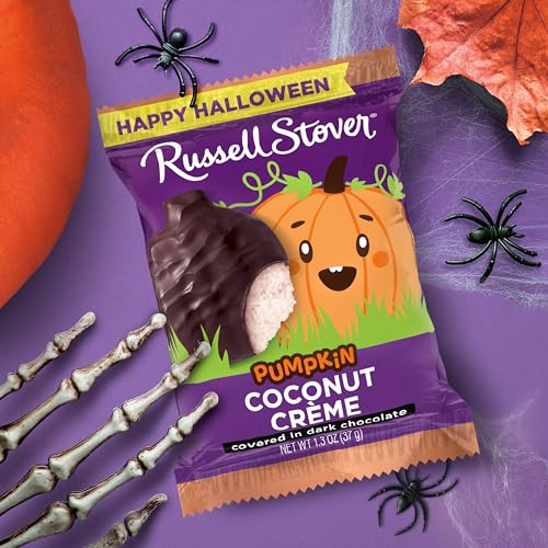 RUSSELL STOVER Halloween Dark Chocolate Coconut Crme Candy Pumpkin, 1.3 oz. (Pack of 18)