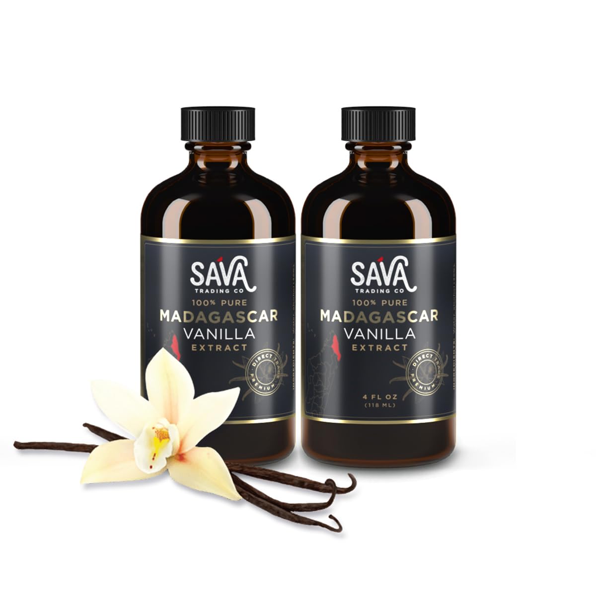 SAVA Madagascar Vanilla Extract – 100% Pure – No Sugar Added – 4 Oz (Pack of 2)