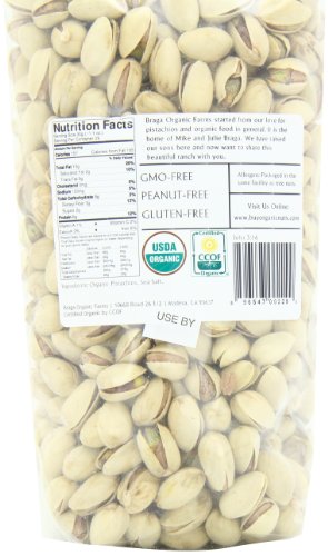 Braga Organic Farms 2 Pound Bag of Roasted/Salted Pistachios Inshell