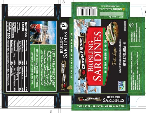Crown Prince Two Layer Brisling Sardines In Extra Virgin Olive Oil, 3.75-Ounce Cans (Pack Of 12)