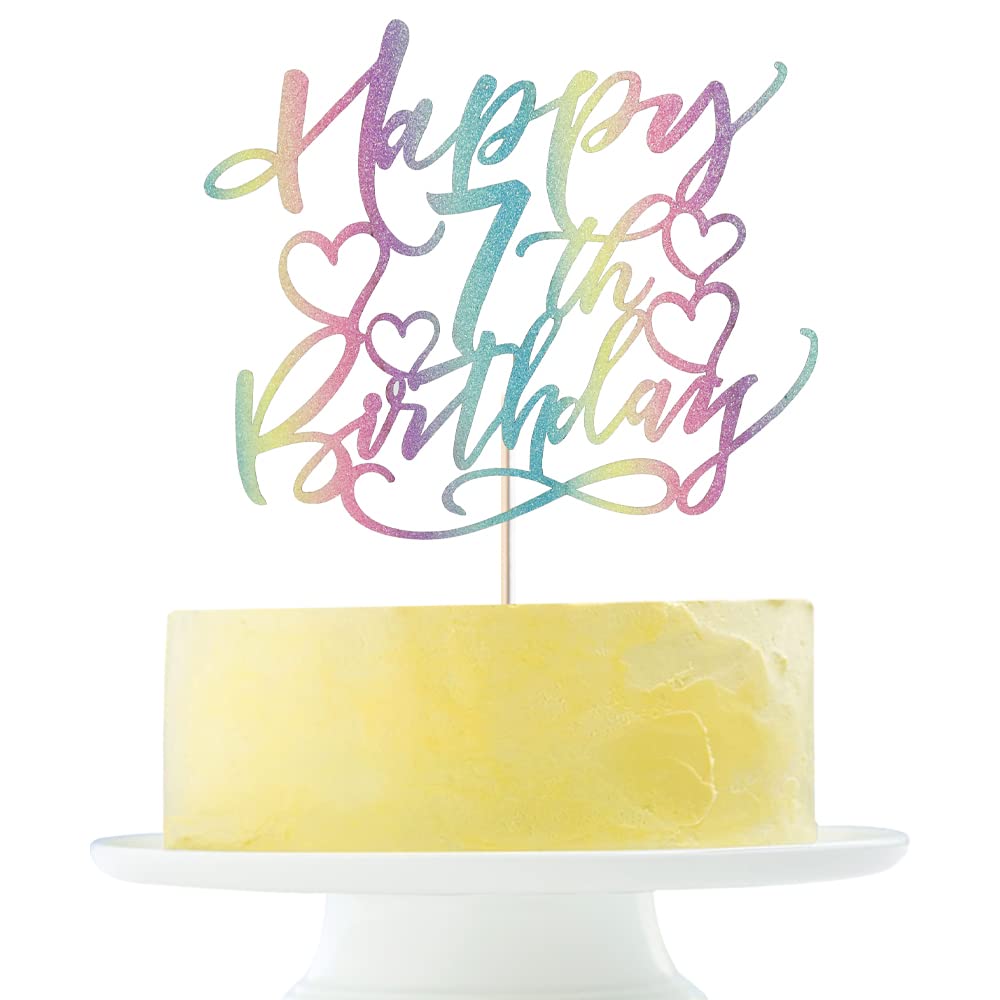 Yetxel Cake Topper - Happy 7th Birthday, Boys & Girls, Paper, Colorful Design