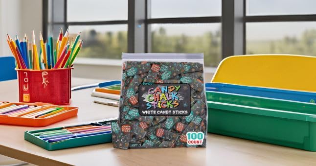 Swirleey Candy Sticks Bulk - 100 Count - Chalk Bulk School Theme Favors & Novelty Treats - Individually Wrapped Kid-Friendly Tea