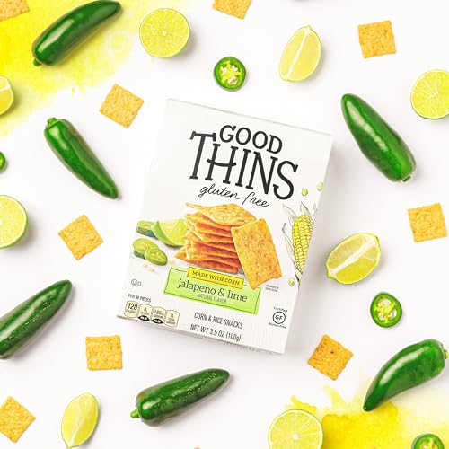 Good Thins Jalapeo & Lime Corn & Rice Snacks Gluten Free Crackers, Bulk Snack Crackers, 6 - 3.5 oz Boxes