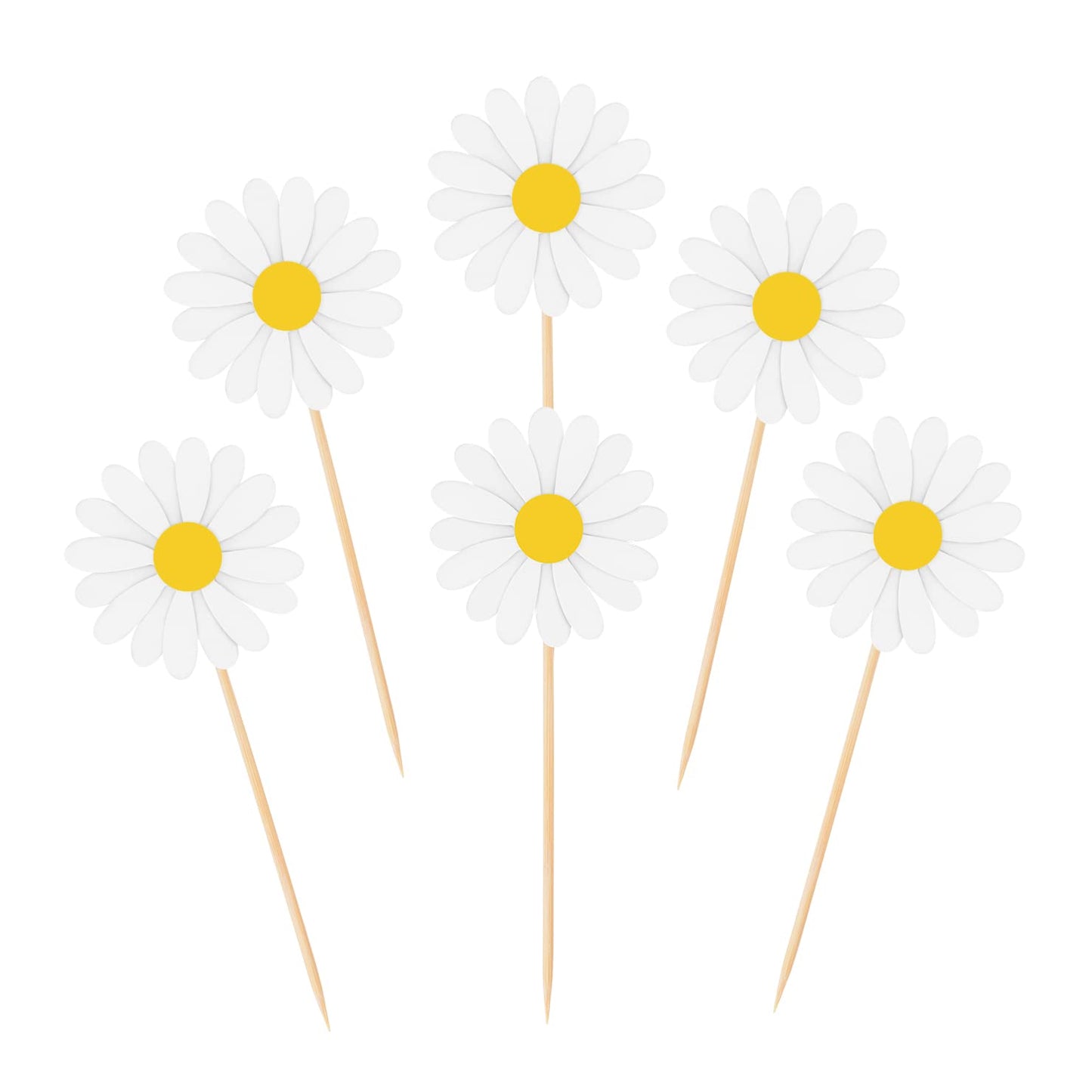 Hengmerry Daisy Cupcake Toppers, White Paper Cake Picks, Set of 36, Model DGC-17