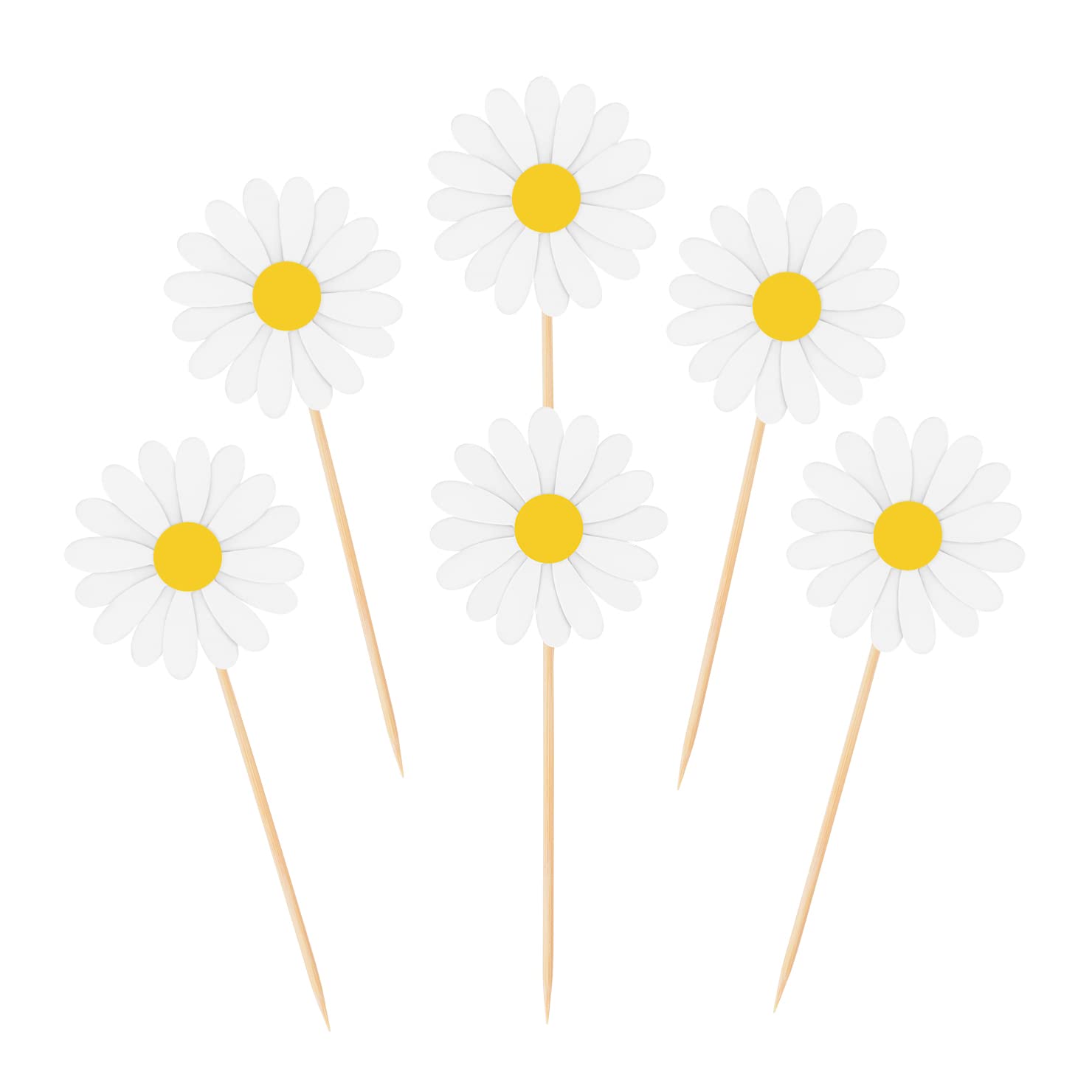 Hengmerry Daisy Cupcake Toppers, White Paper Cake Picks, Set of 36, Model DGC-17