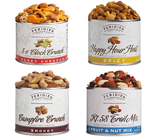 FERIDIES Sweet and Spicy Snack Mix Assortment - 4 Piece Set - Includes Rt.58 Trail Mix, Campfire Crunch, Happy Hour Heat, 5O Clock Crunch
