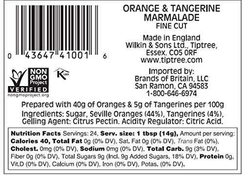 Tiptree Double One Orange & Tangerine Marmalade, 12 Ounce Jars (Pack of 6)