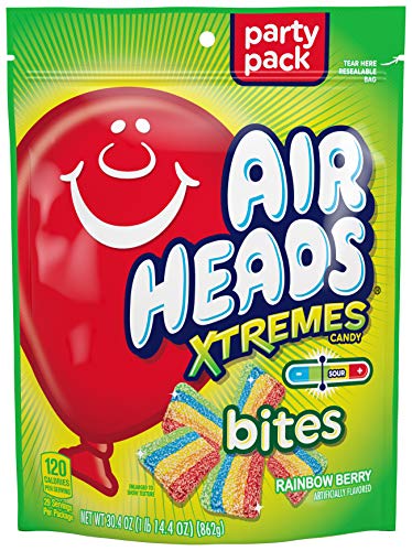 Airheads Xtremes Sour and Sweet Bites, Rainbow Berry, 30.4oz (Pack of 4), Orange/Blue/White