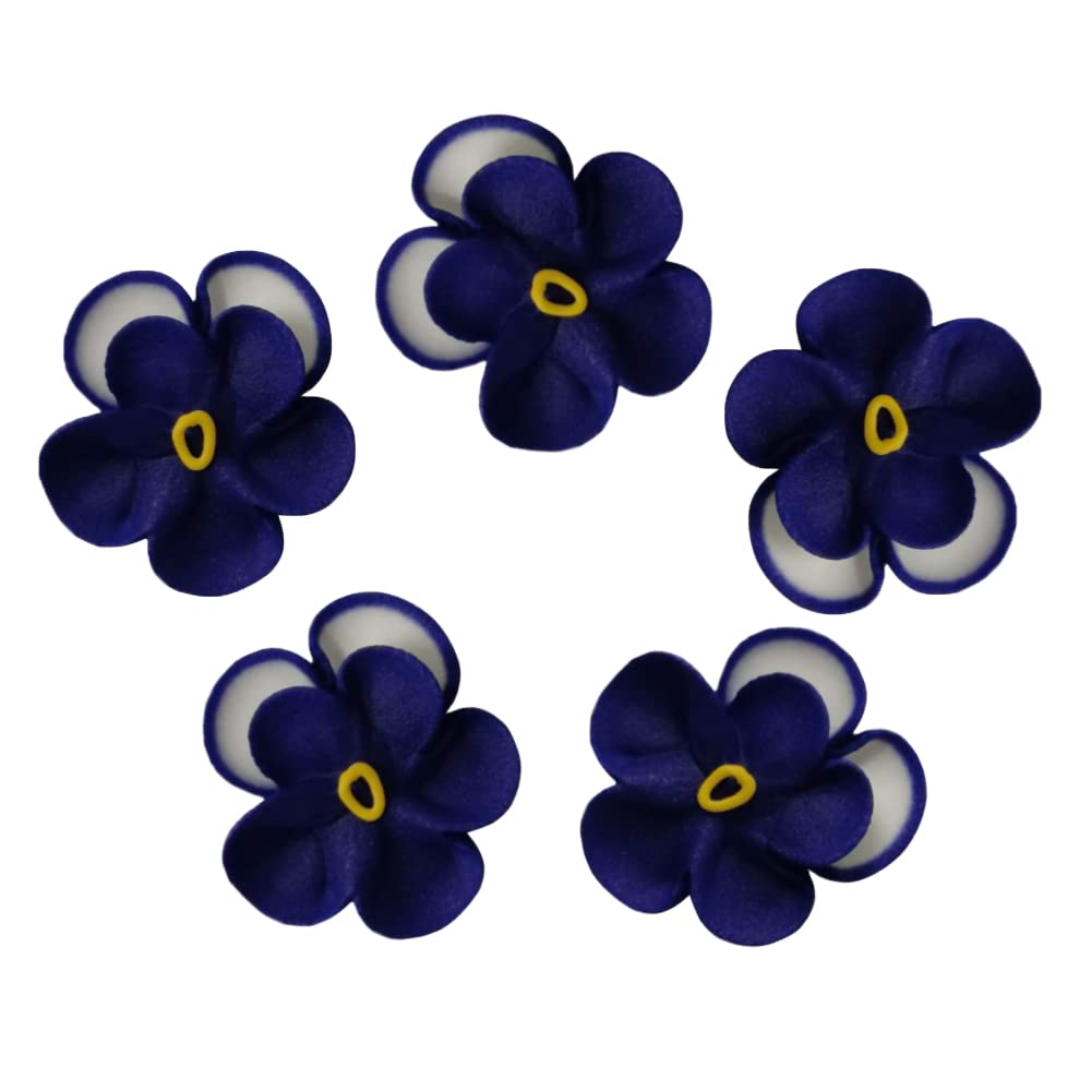 OCREME Royal Icing Sugar Flower Set of 16 - 1-1/4 Inch, Royal Blue/White, Cake Decorating, Cupcake Toppers