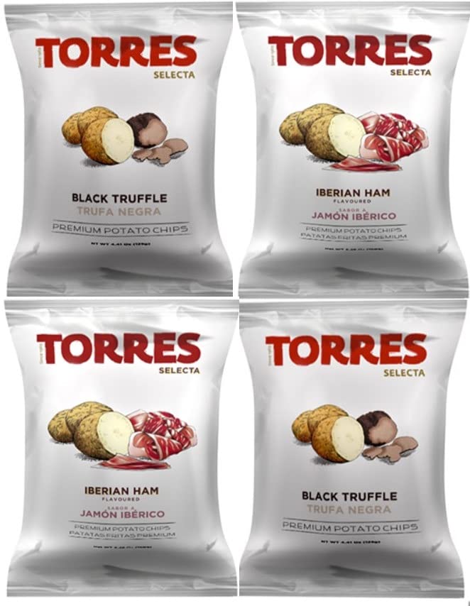 Generic Torres Premium Potato Chips 4 Pack - 2 Black Truffle & 2 Iberico Ham - Handcrafted Patatas Fritas, 1 Count