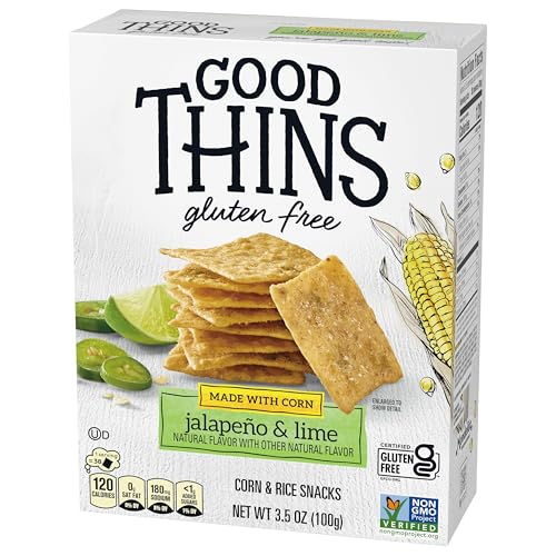 Good Thins Jalapeo & Lime Corn & Rice Snacks Gluten Free Crackers, Bulk Snack Crackers, 6 - 3.5 oz Boxes