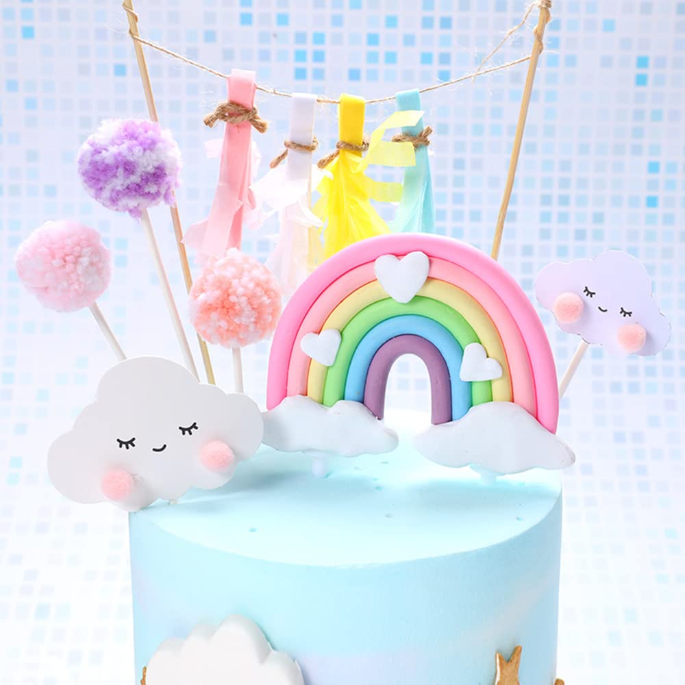 Rainbow Cake Topper, Rainbow Heart Cake Topper, Soft Pottery Cake Cupcake Topper Birthday Cake Decorations
