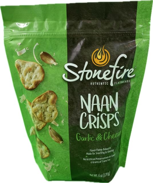 Kokobunch Variety Bundles Of Stonefires Authentic Naan Crisps Flatbread Cracker 4 or 3 Assorted Pack (6oz, 2 Bags of Garlic And