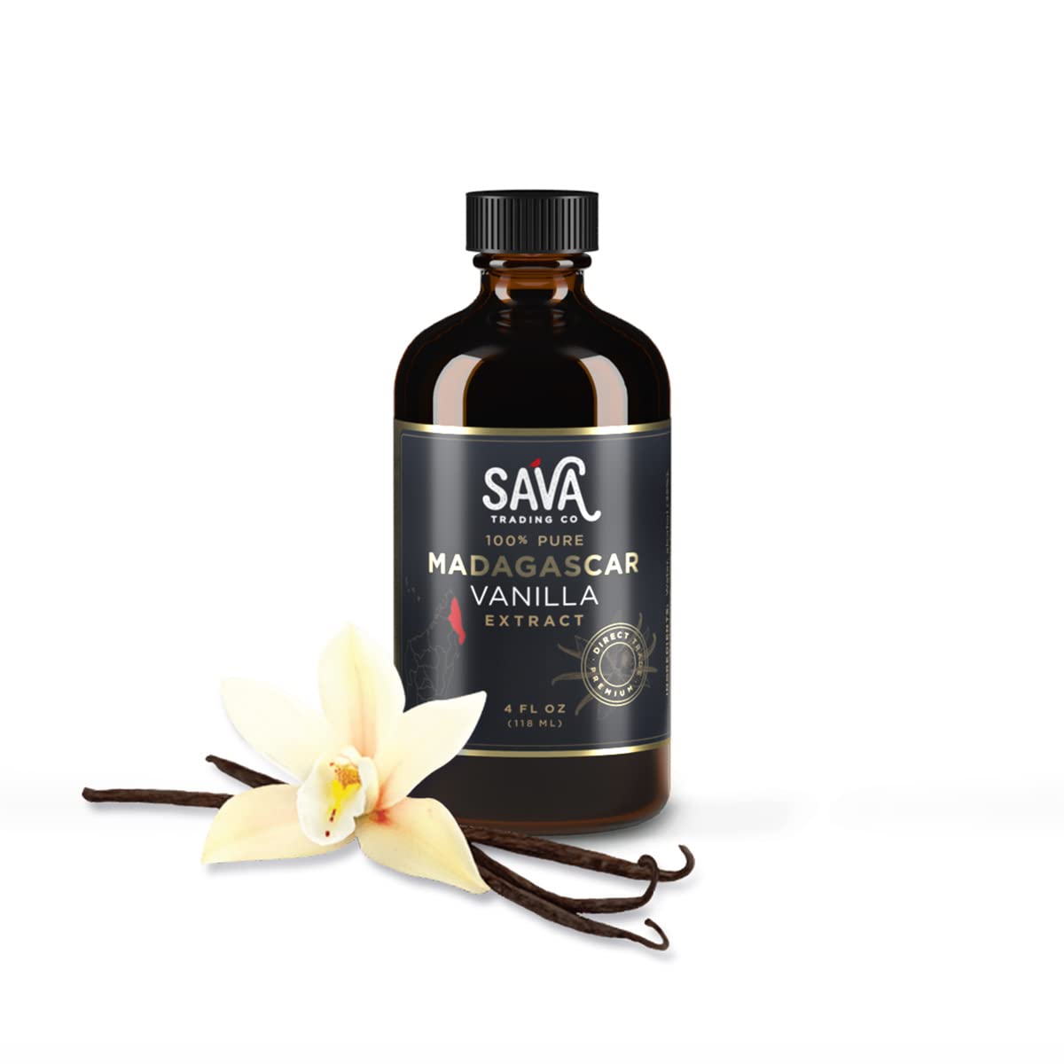 SAVA Madagascar Vanilla Extract - 100% Pure Vanilla Extract from High-Quality Madagascar Vanilla Beans - No Sugar Added Gourmet 