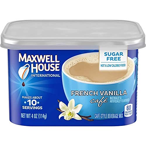 Maxwell House International Sugar Free French Vanilla Cafe Instant Coffee, Caffeinated, 4 Oz Can (Pack-8)