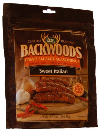 LEM Backwoods Sweet Italian Sausage Seasoning, Ideal for Wild Game, 8.3 oz Packet, Seasons Up to 25 Pounds of Meat, Model 9008