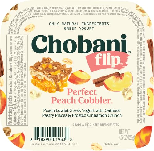 Chobani Flip, Low-Fat Greek Yogurt Perfect Peach Cobbler, 4.5oz