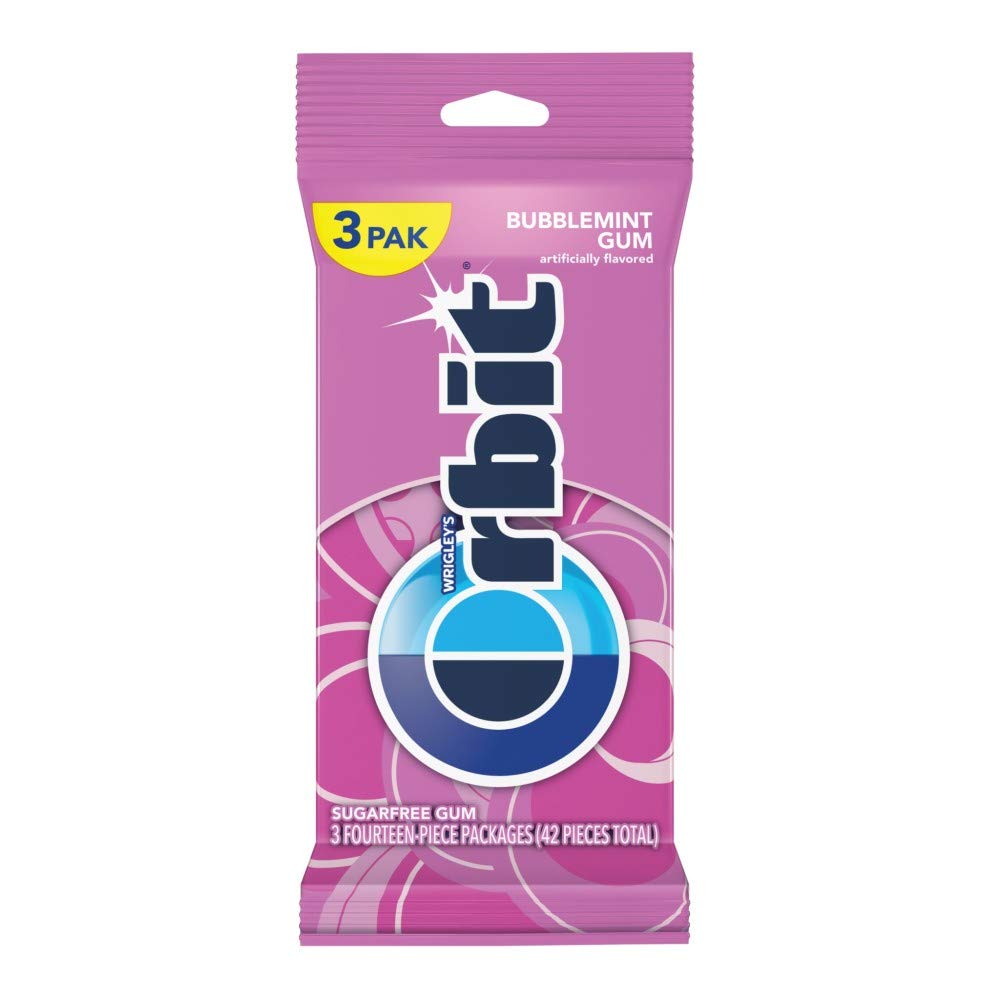 Orbit Bubblemint Chewing Gum, Sugar Free, 42 Count (3 Packs of 14 Pieces), Model 25589