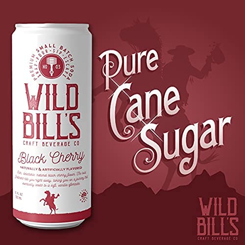 Wild Bills Black Cherry Soda - Classic Craft Soda, Caffeine Free, Gluten Free, Vegan, 12 Oz, 12 Pack