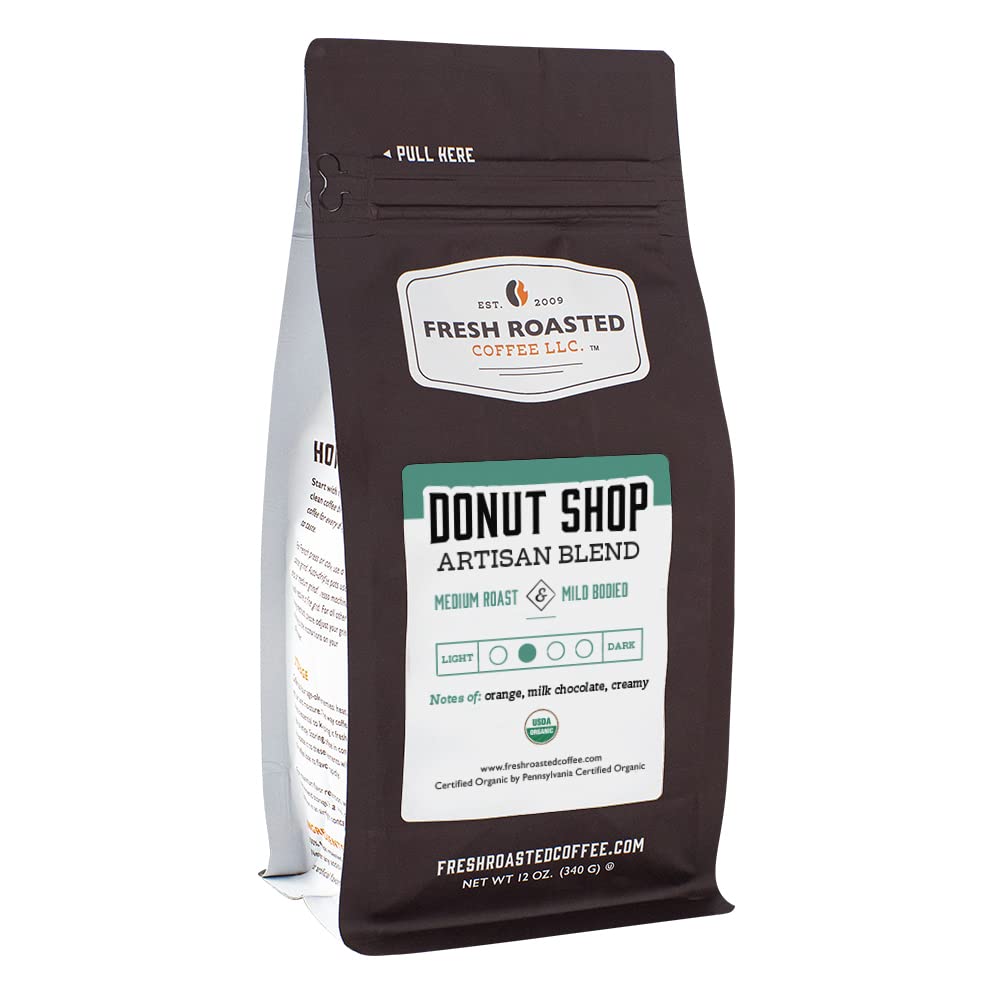 Fresh Roasted Coffee, Organic Donut Shop, 12 Oz, Medium Roast, Kosher, Whole Bean