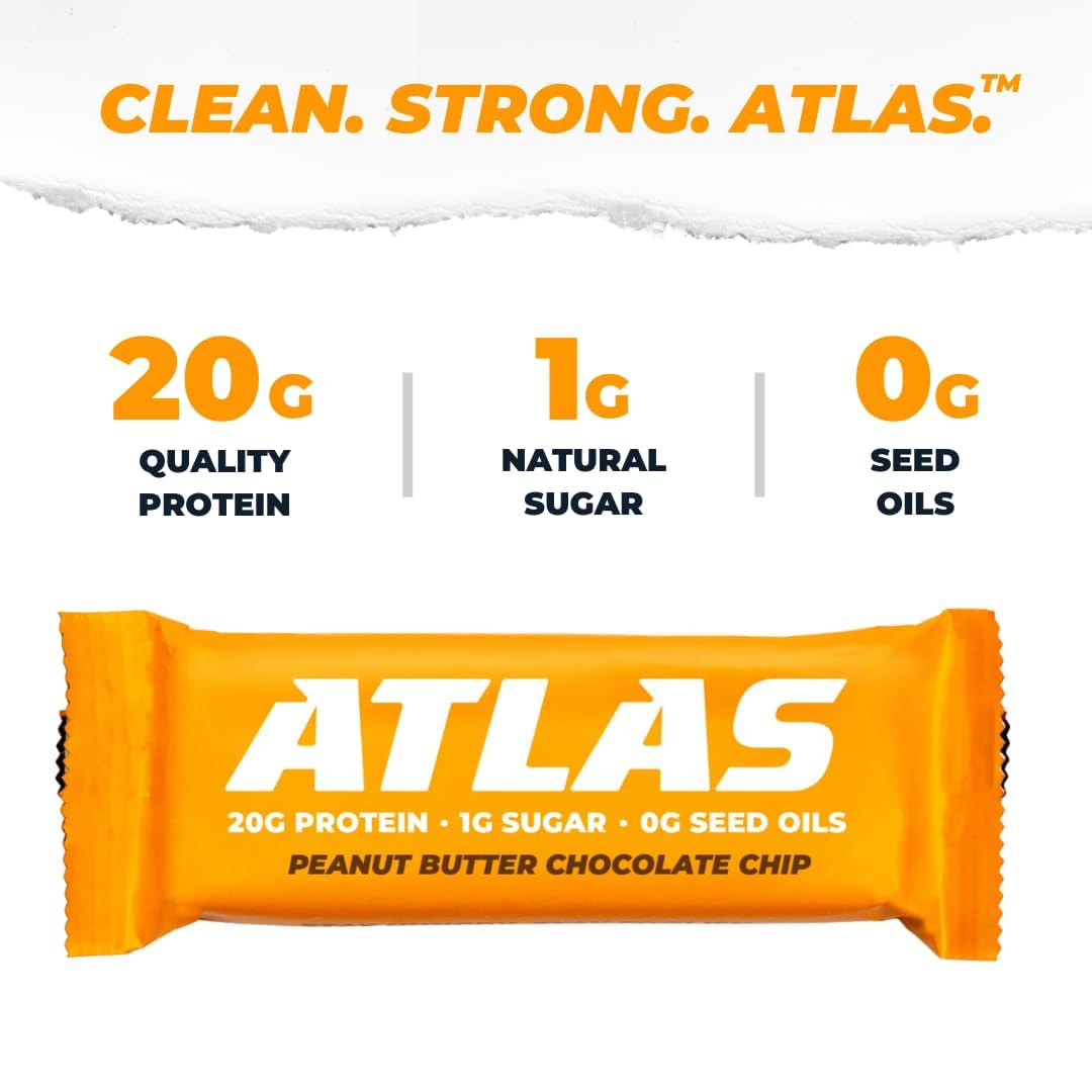 Atlas Protein Bar  20g Protein  1g Sugar  Clean Ingredients  Gluten Free Whey Variety  36 Count