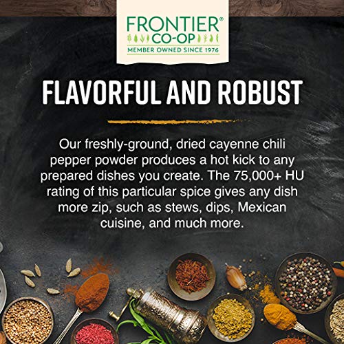 Frontier Co-Op Organic Ground Cayenne Chili Peppers, 50,000 Hu, Certified Organic, Kosher