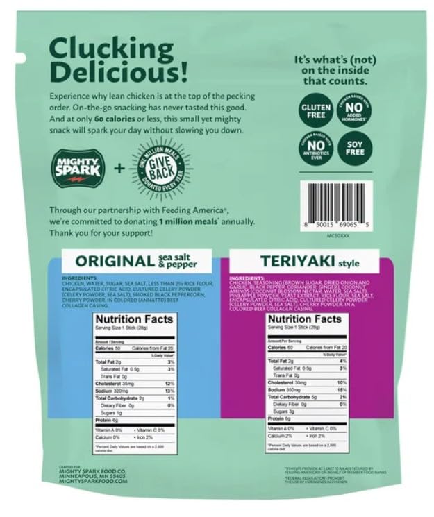 Mighty Spark Teriyaki Chicken Stick Variety, 12 Count, 1 Ounce Packs - Flavorful Snack Protein Sticks